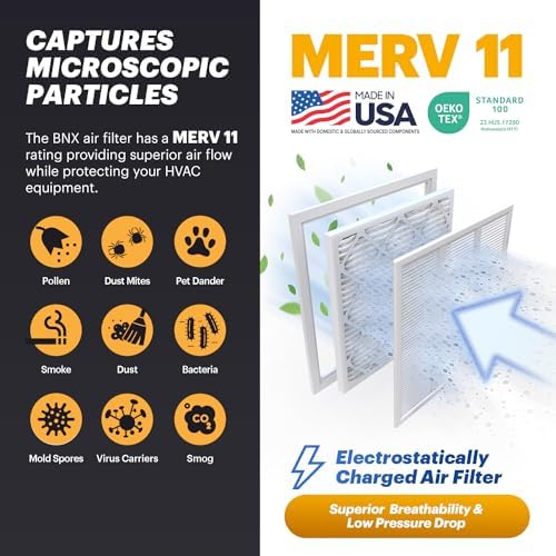 BNX TruFilter 10x30x1 Air Filter MERV 11 (4-Pack) - MADE IN USA - Allergen Defense Electrostatic Pleated Air Conditioner HVAC AC Furnace Filters for Allergies, Dust, Pet, Smoke, Allergy MPR 1200 FPR 7 - Image 2