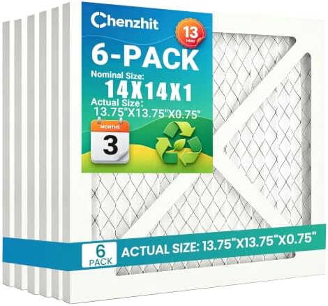 (6 Pack) 14x14x1 Furnace Air Filters, MPR 1900 & FPR 10, MERV 13 Pleated Air Filter (Actual Size: 13.50" x 13.50" x 0.75") by Chenzhit