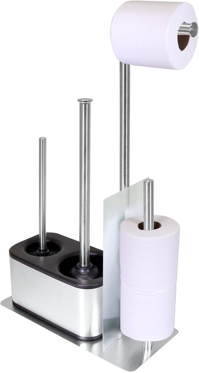 Blue Donuts Modern Bath Set for Bathroom Organization, All in One Toilet Brush, Toilet Plunger, Toilet Paper Holder Stand and Toilet Tissue Paper Storage All in One Combo.