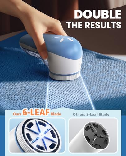 POPCHOSE Fabric Shaver, Lint Shaver with 6-Leaf Blade, Rechargeable | Lint Remover with Type-C Fast Charing Port, Sweater Defuzzer, Clothes Shaver for Couch, Furniture, Blanket, Remove Pilling - Image 2