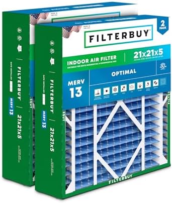 Filterbuy 21x21x5 Air Filter MERV 13 Smoke & Allergy Defense (2-Pack) by Filterbuy