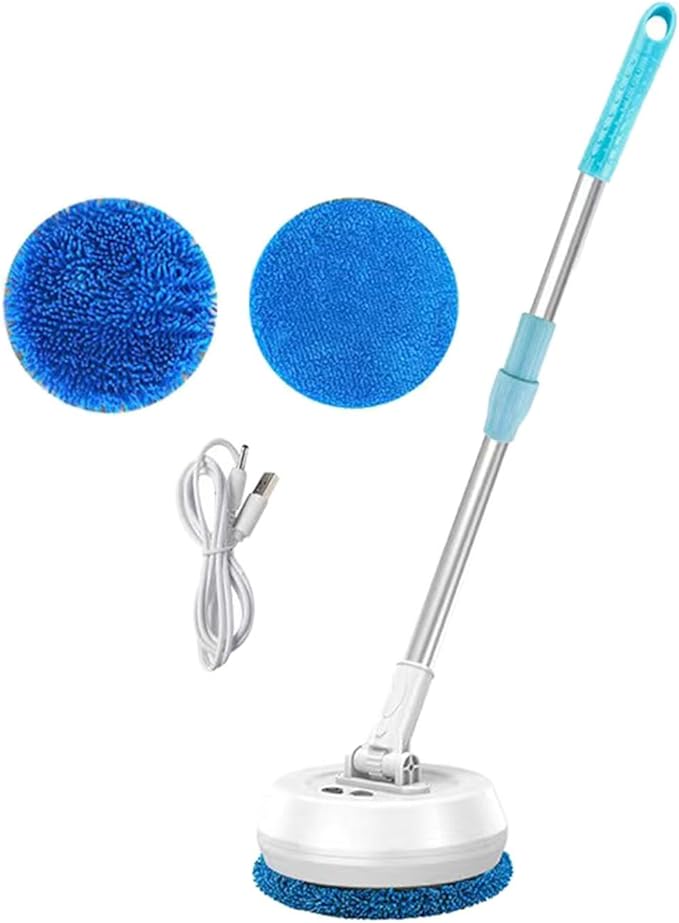 Electric Mop Scrubber with Extendable Handle, Automatic Rotating Floor Cleaner for Ceiling Window Car Bathroom, White