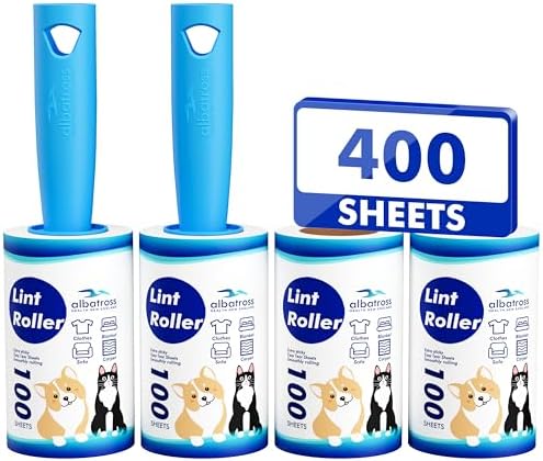 400 Sheets Lint Rollers for Pet Hair Extra Sticky, 2 Handles, 4 Rollers | Easy to Peel, Home Cleaning, Lint Remover for Clothes, Furniture, Couch, Car Seats, Designed for Pet Owners by AlbatrossHealthNewEngland
