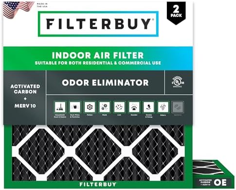 Filterbuy 14x14x1 Air Filter MERV 10 Odor & Allergy Defense (2-Pack) by Filterbuy