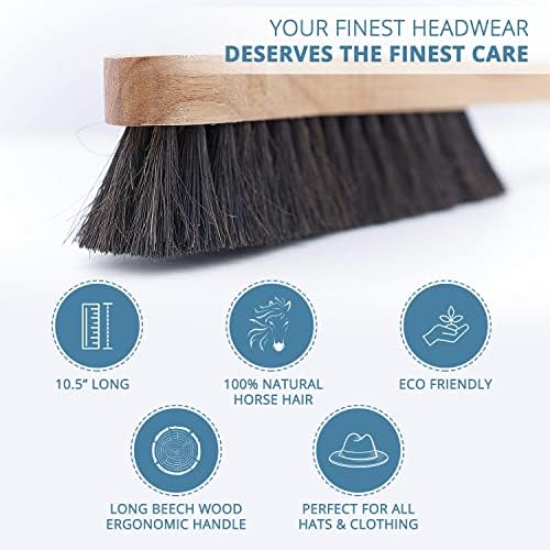 Fedora Hat Brush Lint Remover Duster Brushes for Felt Hats 100% Horse Hair (Black) Wood Brush - Image 2