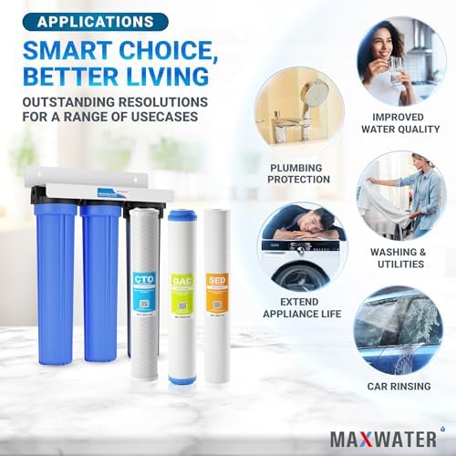 Max Water 3 Stage 20 x 2.5 Whole House Water Filtration System (Sediment, Organic Compounds, Taste & Odor) - 5 Micron PP Sediment, GAC Carbon, CTO Water Filters for Cottage Water - 3/4" Inlet/Outlet - Image 6