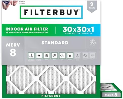 Filterbuy 30x30x1 Air Filter MERV 8 Dust & Allergy Defense (2-Pack) by Filterbuy