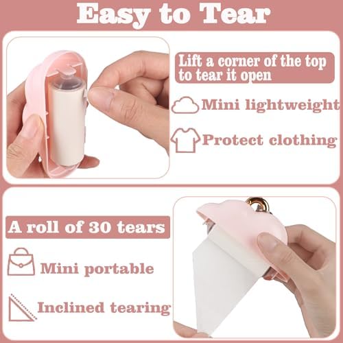 Mini Lint Roller Travel Size, Reusable Lint Roller for Travel, Pet Hair Remover Portable Lint Roller for Clothes with 150 Sheets Refillable (Pink) - Image 3