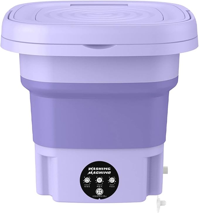 Walbest Mini Portable Washing Machine, 8L Foldable Small Washers Machine for Baby Clothes, Underwear, 2-in-1 Washing Machine & Spin Dry Folding Travel Laundry Tub for Cleaning Sock Small Rags Purple