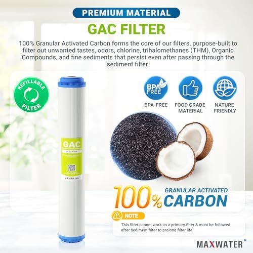 Max Water 20" Slim Blue Whole House Filter Set - 20" x 2.5" Polypropylene Sediment, GAC Carbon, CTO Carbon Block Water Filters for RCB3P and WCB32C-GAC - Image 4