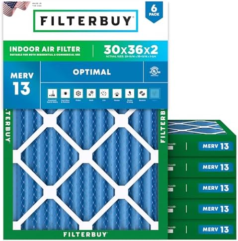 Filterbuy 30x36x2 Air Filter MERV 13 Smoke & Allergy Defense (6-Pack) by Filterbuy
