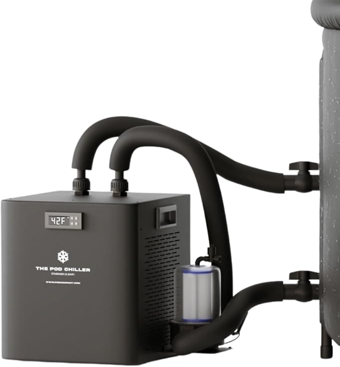 The Pod Company Pro Ice Pod Ultimate Cold Plunge Bundle – 100-Gallon Ice Bath with Standard Water Chiller, 18 Ice Bricks, Insulation Set, Water Jet, Maintenance & Cleaning Kits
