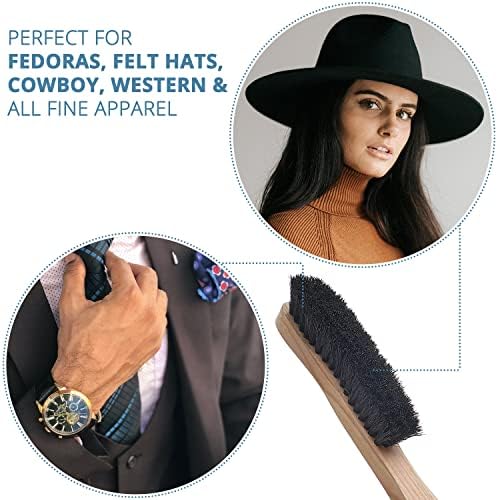 Fedora Hat Brush Lint Remover Duster Brushes for Felt Hats 100% Horse Hair (Black) Wood Brush - Image 3