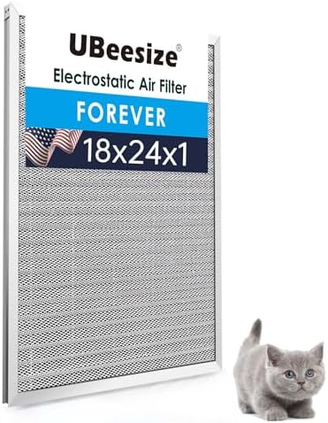 UBeesize 18x24x1 Reusable Electrostatic Air Filter HVAC AC Furnace Filter,MERV 8, Washable, Lasts a Lifetime,Permanent Air Filter,Breathe Fresher,Home And Office(Actual Size:17.44x23.46x0.82 Inch) by UBeesize