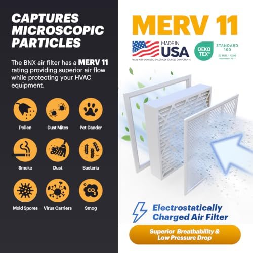 BNX TruFilter 16x20x4 (15.5’’ x 19.5’’ x 3.63‘’ Slim Fit) MERV 11 Air Filter 2-Pack - MADE IN USA - Air Conditioner Furnace Filters HVAC AC Furnace Filters for Allergy Dust, Pet, Mold, MPR 1200 FPR 7 - Image 2
