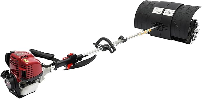 4 Stroke Lawn Yard Sweeper, 1000W 31CC Gas Power Sweeper Outdoor Handheld Power Broom High Performance Cleaner Handheld Sweepers for Cleaning Driveways Turf Lawns Artificial Grass