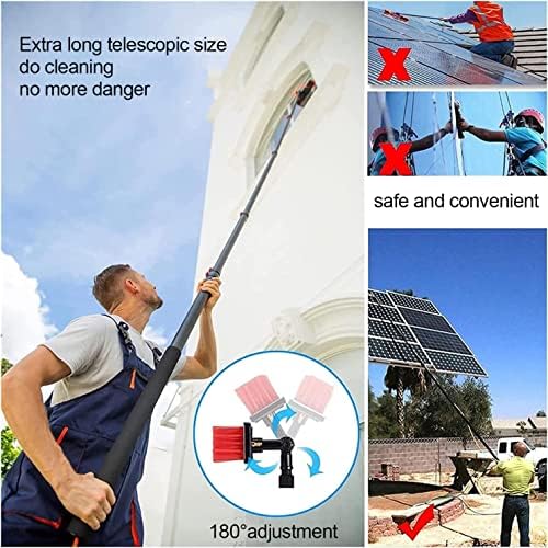 Glass Cleaning Brush Home Water Fed Telescopic Pole Kit Solar Panel Brush Rotating for Photovoltaic Panel，Waterfed Pole Window Cleaning Kit Extendable Telescopic Brush for Conservatory Solar
