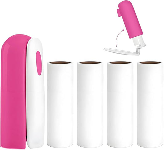 Mini Lint Roller Travel Size, Reusable Portable Lint Roller for Clothes, Travel Essentials with 150 Sheets Refillable, Sticky Small Pet Hair Remover for Purse Bag Car (Rose) by Nueknp