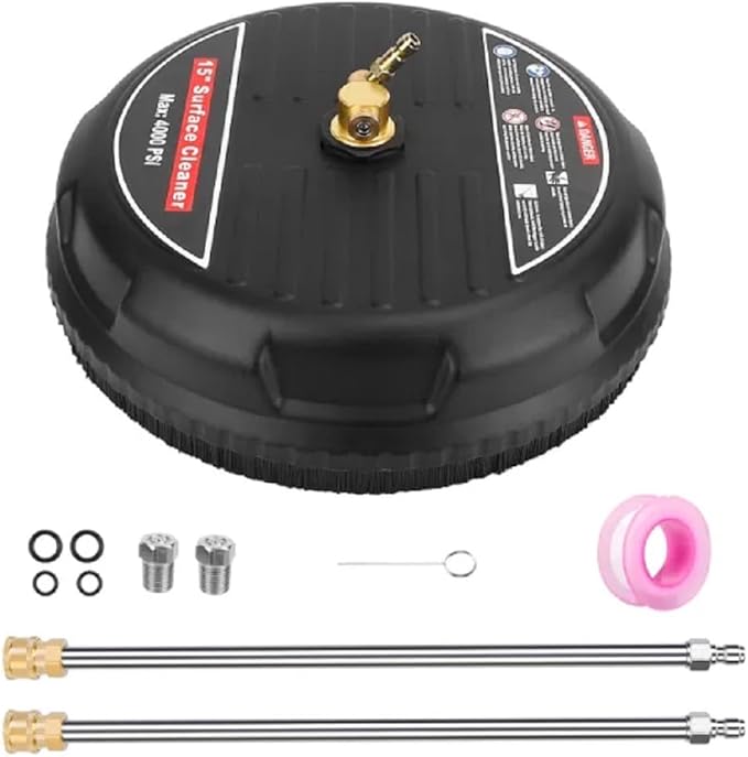 Stainless Stee Power Washer Broom, 15in 4000PSI, Disc Surface Cleaner for Driveways and Decks,Heavy Duty Brass and Stainless Steel Construction,Wide Application,Quick Connect, Power Washer Accessories