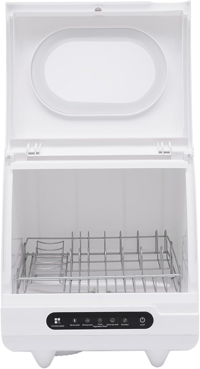 Portable Countertop Dishwasher, 5 Washing Programs Neutral Freestanding Dishwasher with 5L Built-in Water Tank, 1200W 360° Spraying Water Compact Dishwasher for Homes (1200W White)