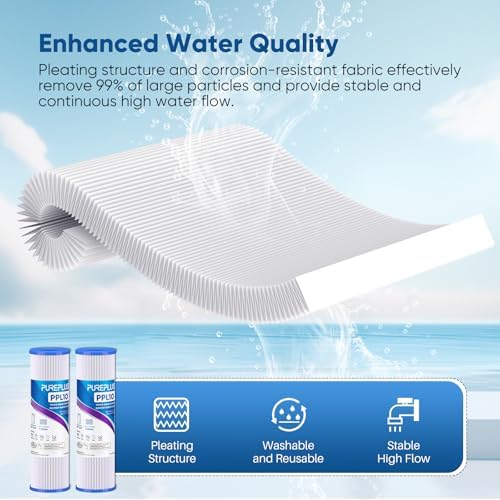 PUREPLUS 5 Micron 10"x2.5" Whole House Pleated Sediment Filter PPL10 4 Pack - Image 5