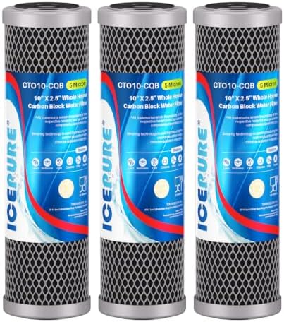 ICEPURE 5 Micron 10" x 2.5" Whole House Upgraded Coconut Shell Activated Water Filter Lead Remove Filter Cartridge Replacement for WFPFC8002, SCWH-5, WHCF-WHWC, FXWTC, CTO10-CQB, RO Unit, 3PACK by ICEPURE
