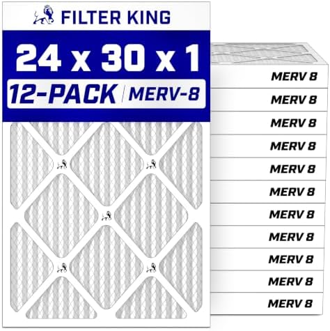 Filter King 24x30x1 Air Filter (MERV 8) (12-Pack) Dust & Allergy Control AC Furnace Filters, MADE IN USA, HVAC, Pleated, Electrostatic (Actual Size: 23.5 x 29.5 x .75) by FilterKing