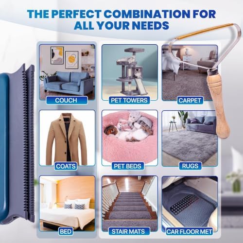 2-Pack Pet Hair Removal Tool, Lint Remover, Carpet Scraper & Shaver for Clothes and Carpets, Dog & Cat Hair Remover with Carpet Rake for Cars, Rugs, Sofas, and Furniture - Image 4
