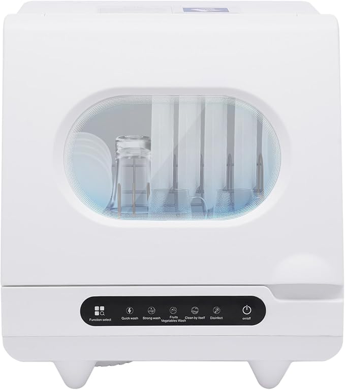 Portable Countertop Dishwasher, 5 Washing Programs Neutral Freestanding Dishwasher with 5L Built-in Water Tank, 1200W 360° Spraying Water Compact Dishwasher for Homes (1200W White)