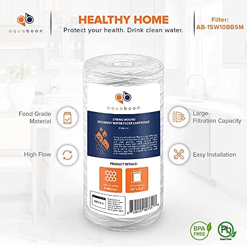 Aquaboon 5 Micron 10 x 4.5 String Wound Water Filter Cartridge 6-Pack - Image 4