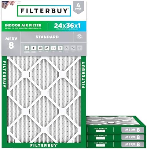 Filterbuy 24x36x1 Air Filter MERV 8 Dust & Allergy Defense (4-Pack) by Filterbuy