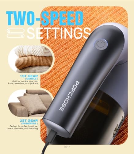 POPCHOSE Fabric Lint Shaver, 6-Leaf Blades & 2 Speed, 2000mAh Rechargeable | Lint Remover for Clothes, Sweater Shavers to Remove Pilling, Electric Lint Remover for Couch, Furniture, Fuzz - Image 2