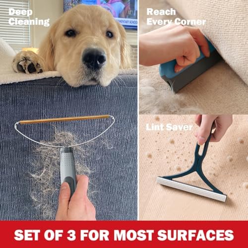 Pet Hair Remover 3-Pack, Reusable Dog & Cat Hair Removal Tools, Lint Shaver | Remove Stubborn Pet Hair, Multi-Fabric Safe, Fur & Lint Cleaner for Couch, Carpets, Cat Trees, Car Mats, Furniture, Pet Bed - Image 6