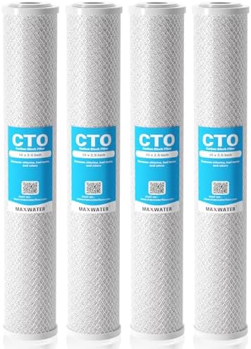 Max Water 20" x 2.5" CTO Carbon Block Water Filter, 5 Micron - Whole House Slim BB Replacement Cartridge Compatible With HX-CB-25-2010, C1-20, CB-25-2005, 155597-43 (4 Pack) by MaxWater