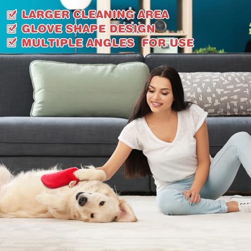 4 Pcs Pet Hair Remover Glove Red Pet Fur Removal Mitt Reusable Easy Cleaning Lint Fur Dander Glove for Furniture Clothing - Image 4
