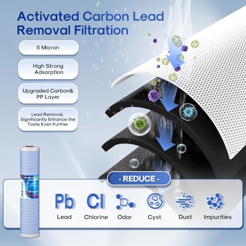 ICEPURE 4.5" x 20" Whole House CTO Carbon Water Filter, Activated Carbon Block, KDF Cartridge and Activated Carbon Lead Remove Filter Replacement Set for 3-Stage Water Filter System, Pack of 1 - Image 6