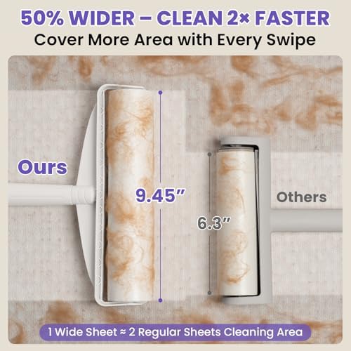DELOMO 9.45” Large Lint Roller for Pet Hair, Short Handle for Couches | Extra-Wide Sticky Roller, 450 Extra Sticky Sheets, Cleans Faster on Sofa, Beds, Carpets, Clothing, Furniture & Car Seats - Image 2