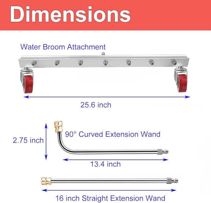 25 inch Water Broom Pressure Washer Surface Cleaner 4000 Psi Power Broom Sweeper with 7 Nozzles 2 Extension Wand for Concrete Driveway Sidewalk Deck, Roof Floor Cleaning