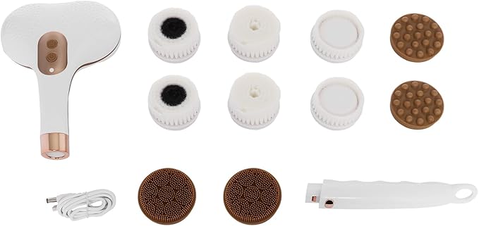 Electric Body Brush Back Scrubber for Shower, Double Head Rotating Electric Bath Brush with 5 Pair Replacement Brush Heads, 2 Speed IPX6 UBS Rechargeable Shower Brush for for Body Cleaning Massage