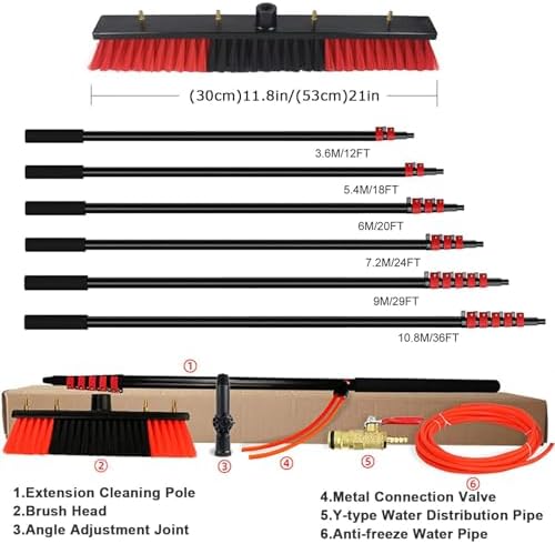 Water Fed Pole Telescopic Outdoor Window Cleaner, Conservatory Roof Cleaner/Water Fed Extendable Brush/Window Clean Kit Roof Cleaning Tools with 20m Water Supply Hose,12FT/3.6M