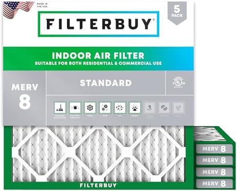 Filterbuy 22x22x1 Air Filter MERV 8 Dust & Allergy Defense (5-Pack) by Filterbuy