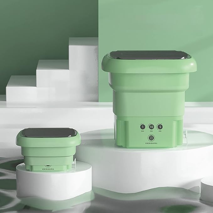 Foldable Washing Machine, Portable Washing Bucket - US 110V‑220V Collapsible Washing Machine for Baby Clothes, Underwear or Small Items, Apartment, Mini Laundry Machine(Green)