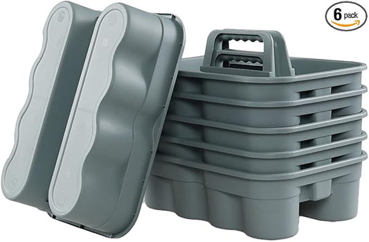 Drephia 6 Pack Cleaning Caddy, Plastic Carry Caddy with Handle for Dorm, Bathroom, Garden, Kitchen, Cleaning Supplies,Take-Out Drink