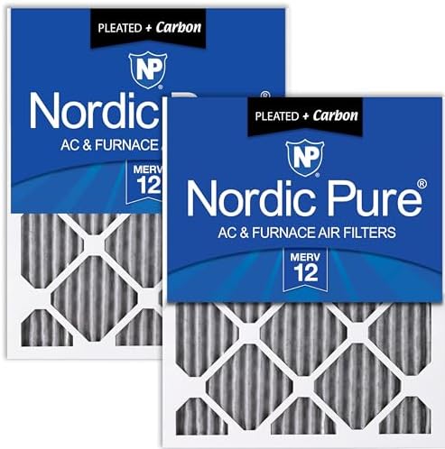 Nordic Pure 18x24x1 Pleated MERV 12 Plus Carbon Air Filters 2 Pack by NordicPure