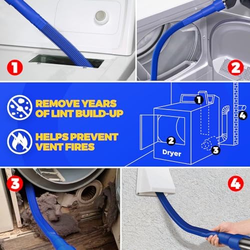 Holikme Dryer Vent Cleaner Kit 2Pack - Lint Vacuum Attachment & Brush | Deep Blue Dryer Vent Vacuum Hose Attachment & Brush Reach Deep Traps - Remove Hidden Lint, Speed Drying & Reduce Fire Risk - Image 5