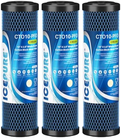 ICEPURE 5 Micron 10" x 2.5" Whole House PFOA/PFOS Carbon Water Filter Cartridge Replacement for DuPont WFPFC8002, WFPFC9001, SCWH-5, WHCF-WHWC, FXWTC, CBC-10, RO Unit, Pack of 3 by ICEPURE