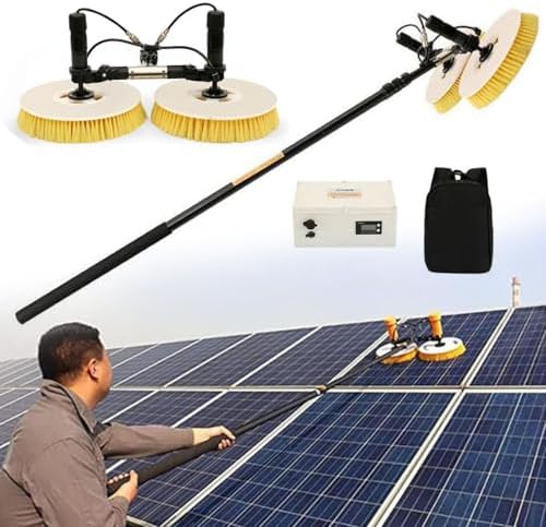Electric Solar Panel Cleaning Brush with Telescopic Rod 5.5M, Automatic Double Disc Water Sprayer Tool for Roof, Battery-Powered, Ideal for Efficient Solar Panel Maintenance