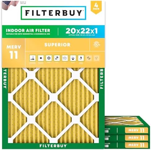 Filterbuy 20x22x1 Air Filter MERV 11 Pet & Allergy Defense (4-Pack) by Filterbuy