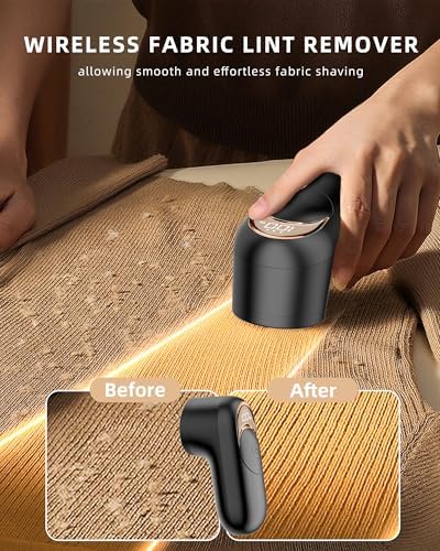 Fabric Shaver Lint Remover for Clothes, Portable Sweater Defuzzer | Rechargeable with LED Display, 3 Speeds, 2 Extra 6-Blade Heads, Removes Lint, Fuzz Fabric Pills from Clothing and Fabrics - Image 2
