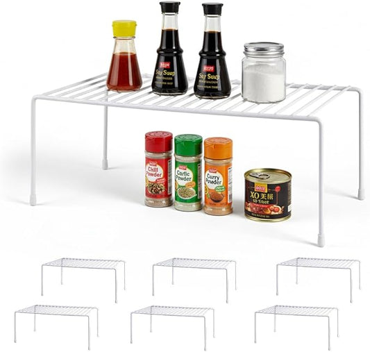 4-Pack Medium (14.8x8.5inch) Kitchen Organizer Rack, Kitchen Shelves for Spice Organization for Cabinet, Pantry Organizers and Storage, Spice Rack, Desk Organizer, White